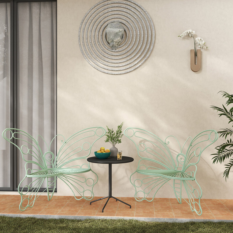 Butterfly Shaped Metal Outdoor Patio Chair, Decorative Hollow Iron Garden Accent Bench for Yard Porch Balcony, Multiple Color Options
