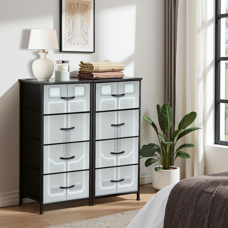 4 Drawer Dresser for Bedroom, Narrow Chest of Drawers, Wooden Top and Study Iron Frame 18"x37.5"-(WxH)