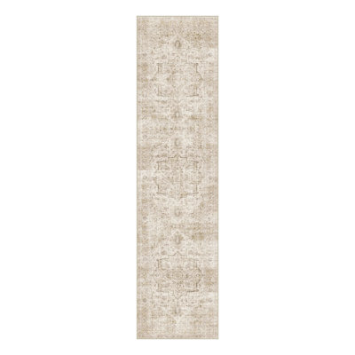 Artisanal Vintage Beige Area Rug with Machine Washable & Non-Slip