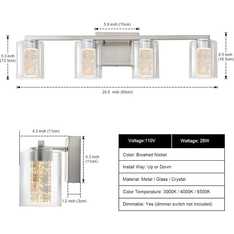 Suniga 4 - Light Dimmable Vanity Light