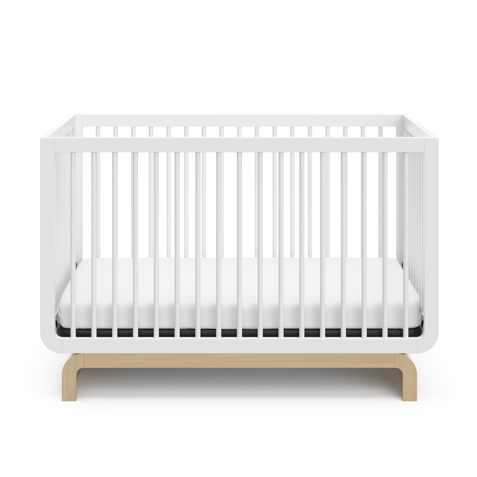 Santorini Pine 5-in-1 Convertible Crib, White/Driftwood, Crib + Mattress