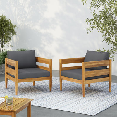 Adria Patio Acacia Wood Lounge Chair With Removable Cushions