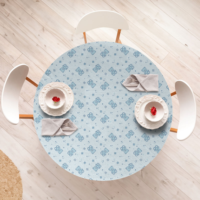 Winston Porter Cartoon Fitted Round Tablecloth Pale Blue Aqua, 51.97" Round