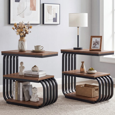 C-Shaped Side Table, 3-Tier Narrow End Table For Living Room, Set Of 2