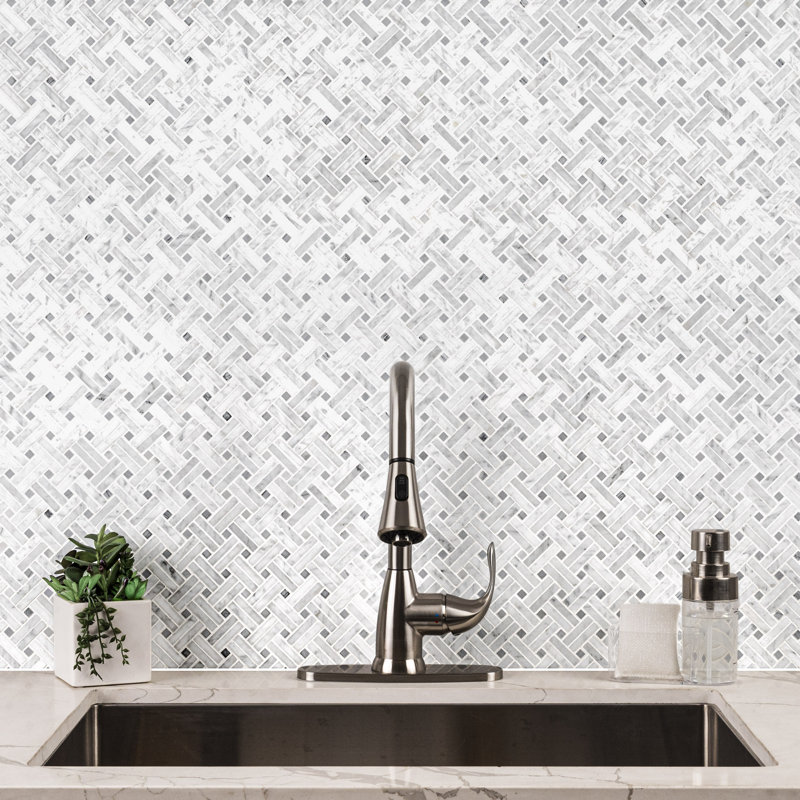 Carrara White Weave 12 in. x 12 in. Polished Marble Mosaic Floor and Wall Tile Tile