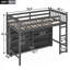 Lit mezzanine simple avec 8 tablettes de rangement ouvertes et échelle intégrée-1844076616