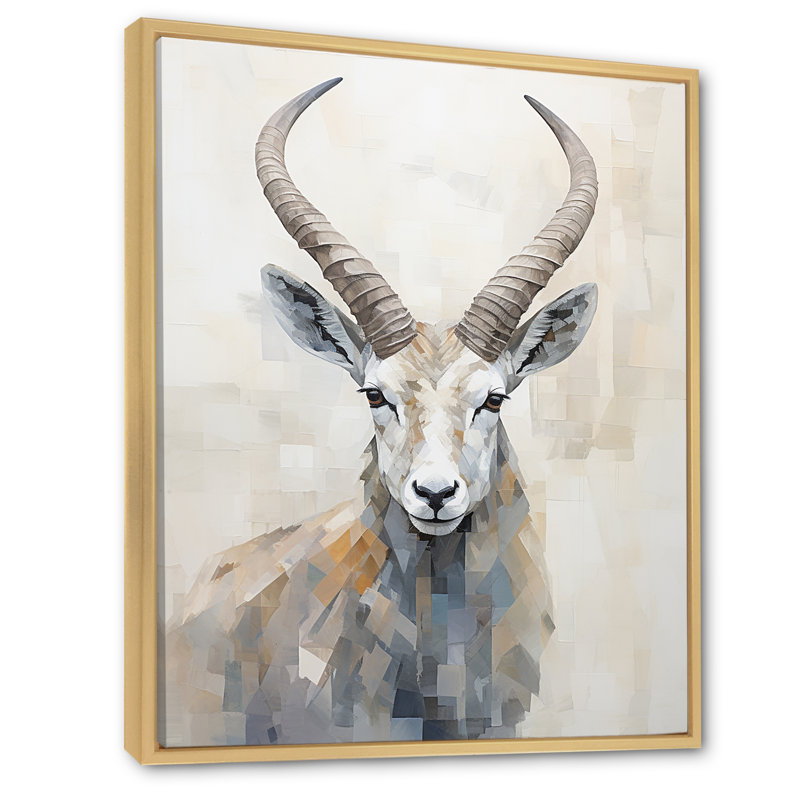 Minimalisme antilope bouquetin sur toile, Cadre naturel flottant, H 44 po x l 34 po x P 1,5 po