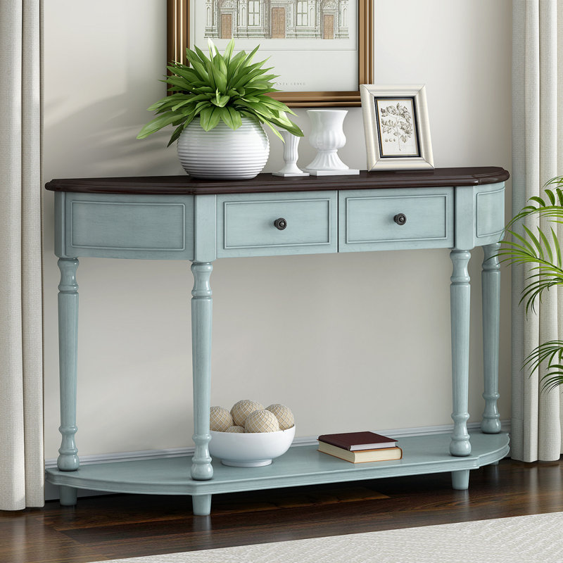 Console, table d'entrée, table de vestibule avec tiroirs et tablette de rangement Culverhouse, Cerise / bleu clair