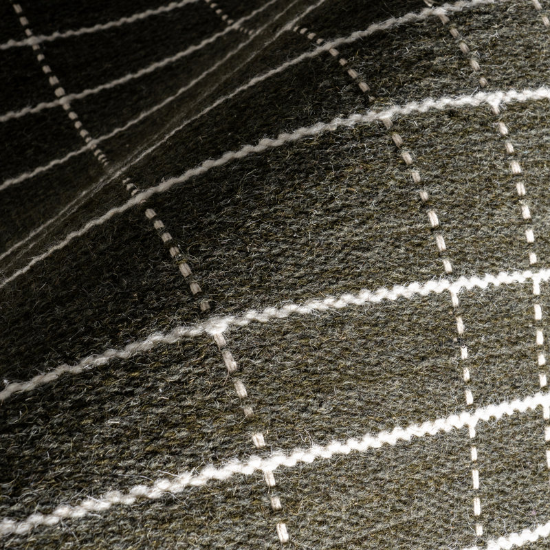 Charlie Green and White Plaid Wool and Cotton 4' x 6' Area Rug