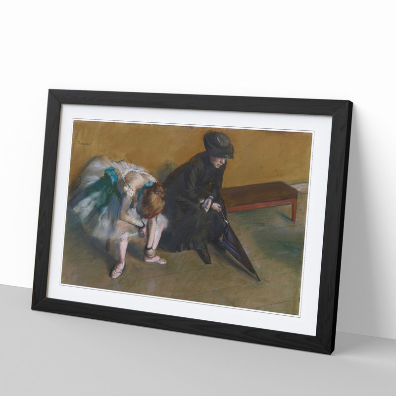Ballet Ballerina Dancer Waiting by Edgar Degas - Picture Frame Painting, 36cm H x 48cm W x 2cm D, Black Framed
