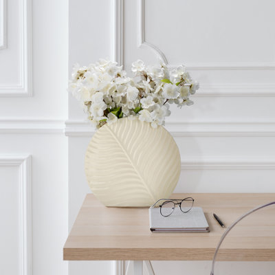 Grand vase sculptural avec texture de feuille pour console et entrée - Vase à fleurs pour la décoration intérieure