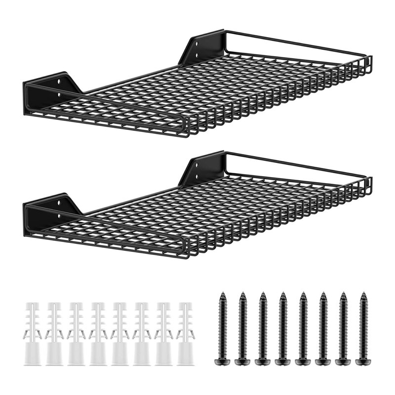 Garage Wall Mounted Shelves 2 Pack – 23.5" X 12" Heavy Duty Storage Rack For Closet, Laundry, Or Utility Room, Black, 65 Lbs Capacity