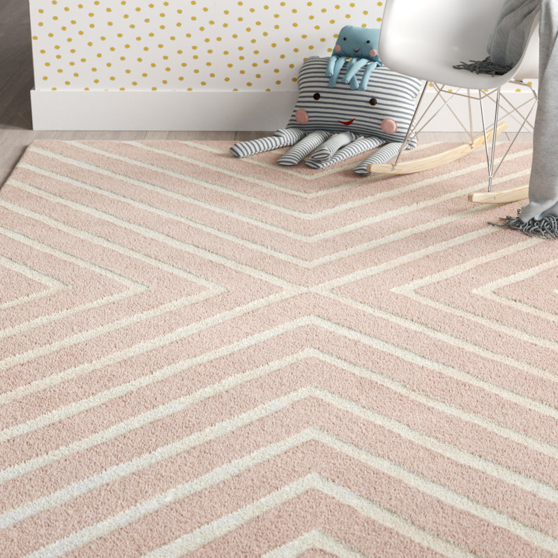 Clust Hand Tufted Wool Rug, Rectangle 8' x 10', Pink/Ivory