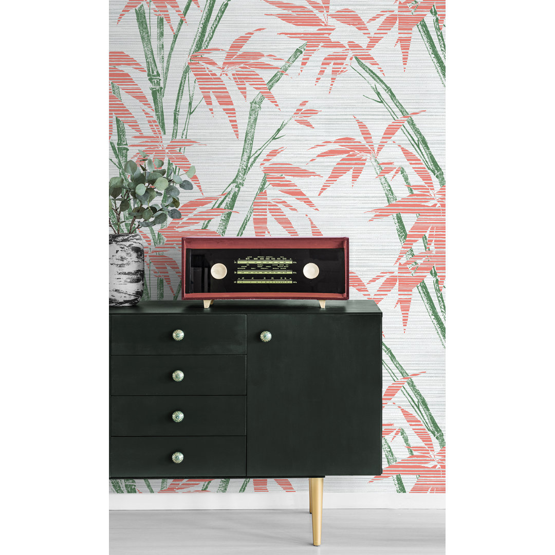 Bay Isle Home™ Designs Coral & Metallic Ivory Bamboo Tropics Unpasted Wallpaper Bay Isle Home™ 