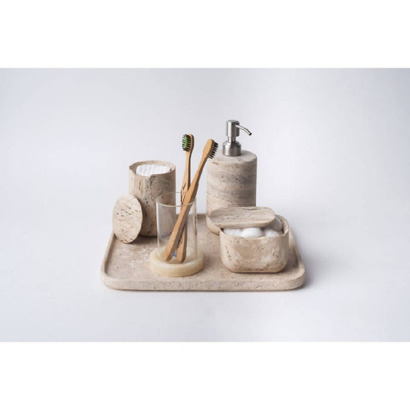 Less Is More High Dispenser - Travertine Marble Cream