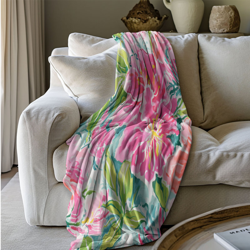 Motif de balise maritime - 1 pièce Sherpa Premium, L 50 po x L 60 po, Élégant mélange de fleurs