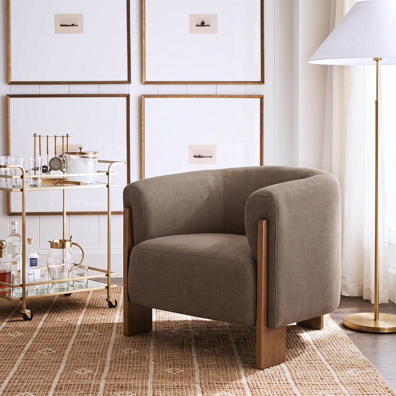 Fauteuil demi-tonneau rembourré Kellan, 1, Brun