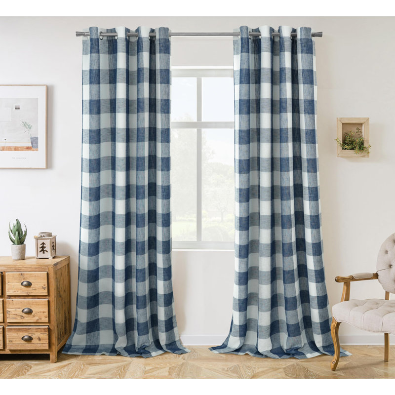 Adamantini Plaid Blackout Thermal Grommet Curtain Panels, Navy Blue, 52" W x 102" L