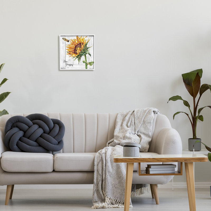 «Bee Happy», tournesol rustique encadré par Studio 731 rep. Levison Designs, Giclée encadrée blanc bord de mer