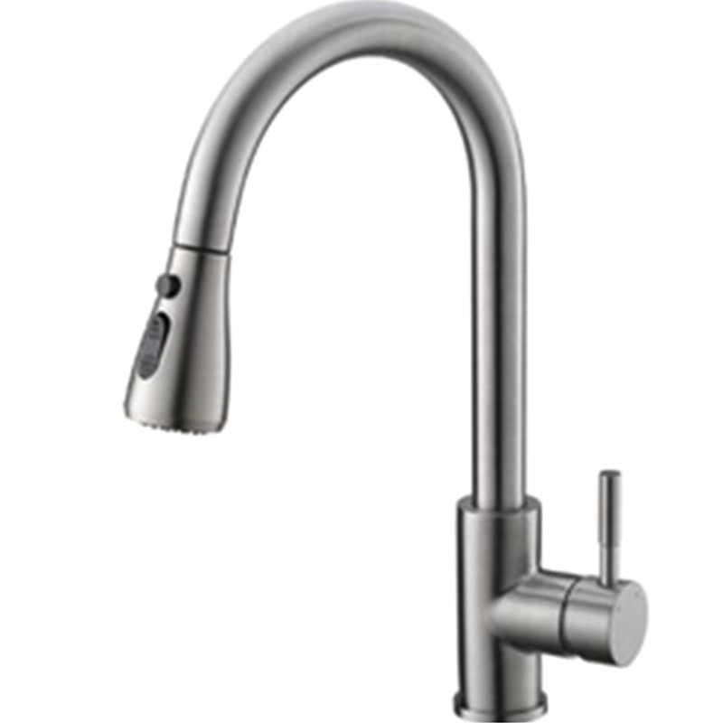 Robinet d'évier de cuisine avec poignée rétractable, poignée simple en laiton, nickel brossé, tactile, 3 modes d'eau, fonctionnement facile à installer