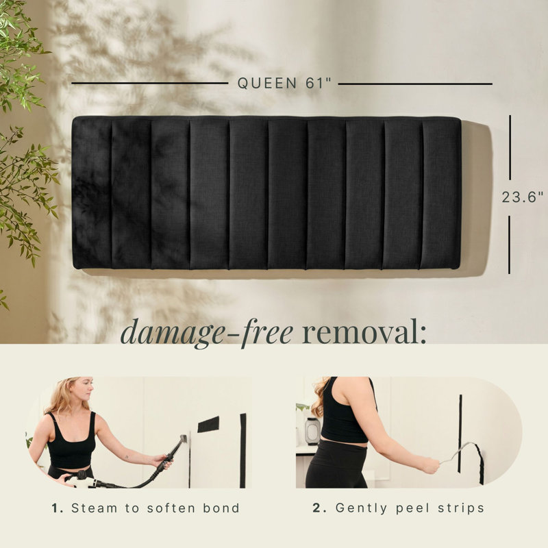 Chastelyne Upholstered Easy Assemble Wall Mounted Headboard, Queen, Black