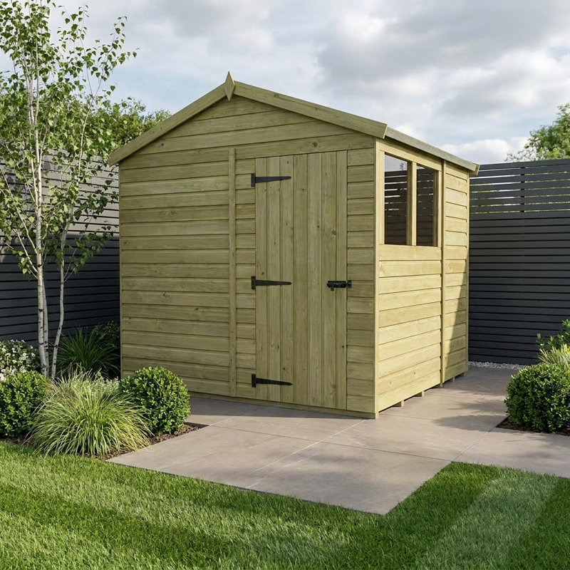 Total Sheds 8ft x 6ft Apex Garden Shed - Single Door - With Windows - Pressure Treated Timber - UK Manufactured