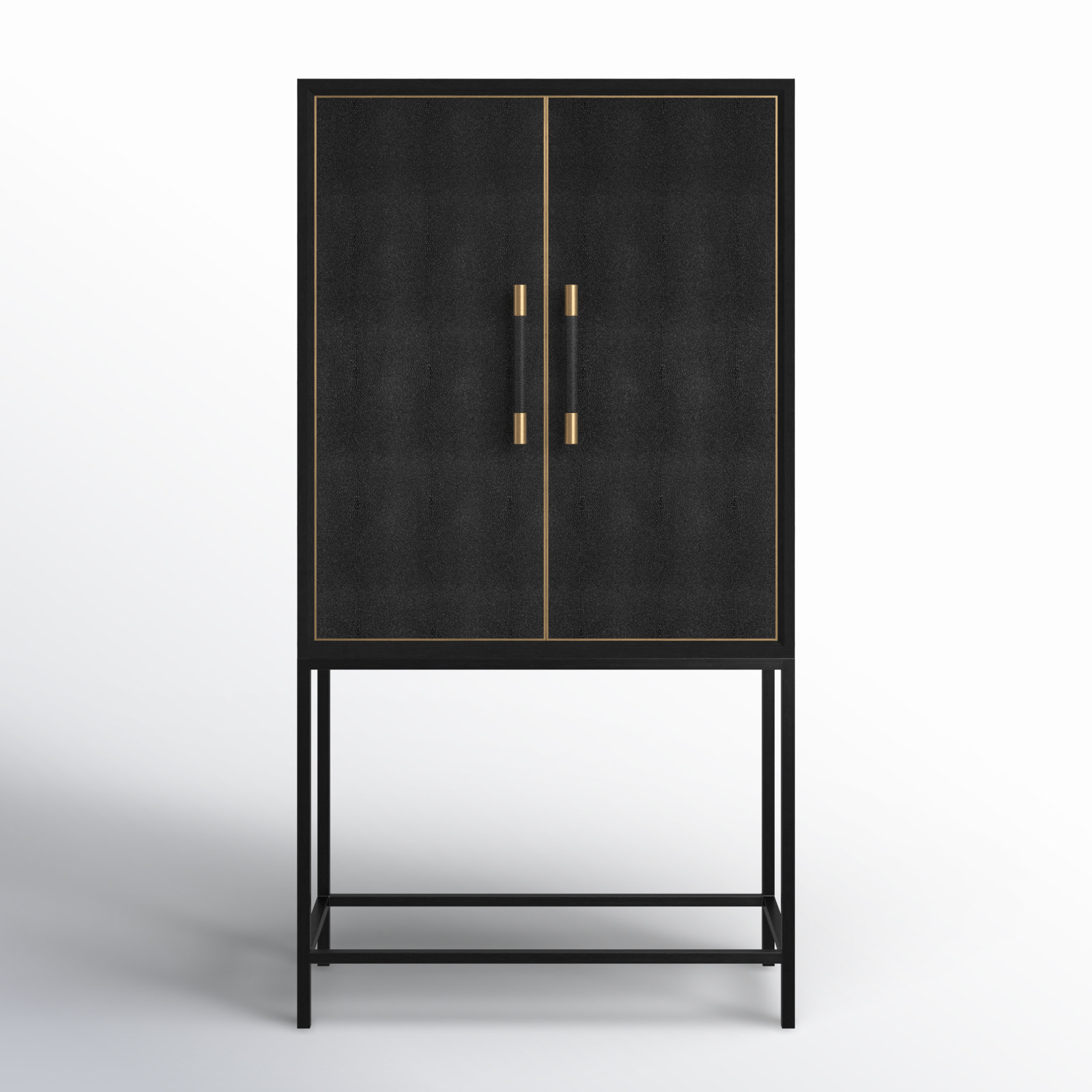 Meera Solid Wood Bar Cabinet with Brass Base, Black