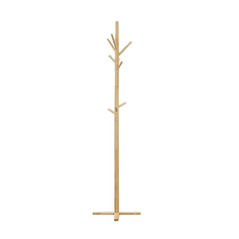 Modern Coat Rack Solid Wood, 9 Hooks Coat Hanger Stand Entryway Home Furniture 1pc, Natural