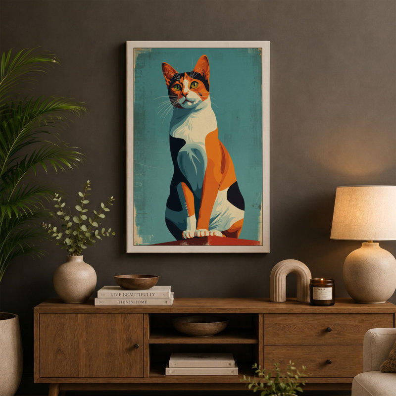 Calico Cat Geometric - Wrapped Canvas, 36x24 - 91.4 x 61.0 cm, White Border