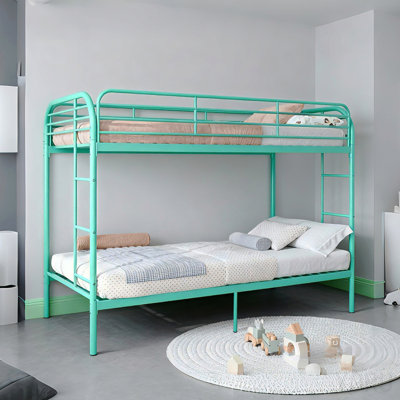Metal Bunk Bed Twin Over Twin, Heavy Duty Bunk Beds with 2 Ladders and Full-Length Guardrai,Iron Bed for School, Bedroom Easy Assemble,Greem