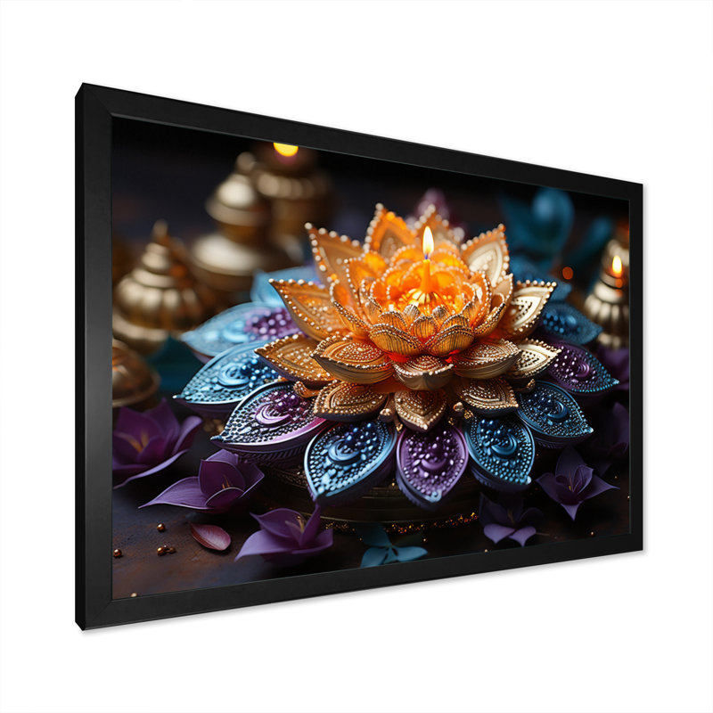 «Hinduisim Vibrant Mandala - Hindouisme», art mural, H 34 po x l 44 po x P 1,5 po, Cadre simple noir