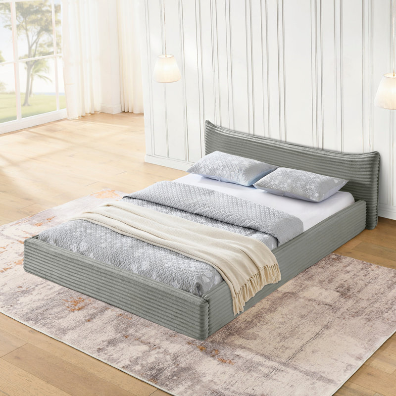 Queen Size Upholstered Bed Frame, Dark Gray