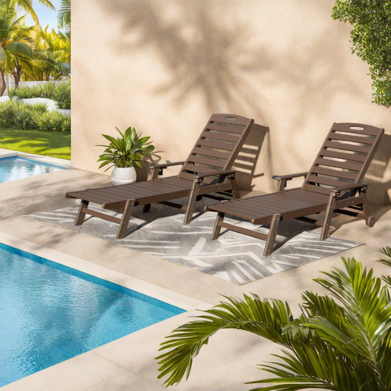 Ensemble de 2 chaises longues réglables pour patio, ensemble de piscine moderne en PEHD