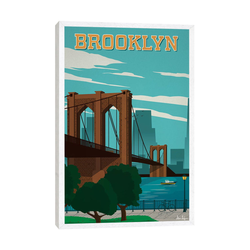 Brooklyn - Print on Canvas, White Framed, 66.04cm H x 45.72cm W x 3.81cm D