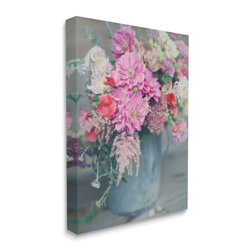 " Pink Floral Arrangement Soft Focus Grey Pot ", Wrapped Canvas, 48" H x 36" W x 1.5" W