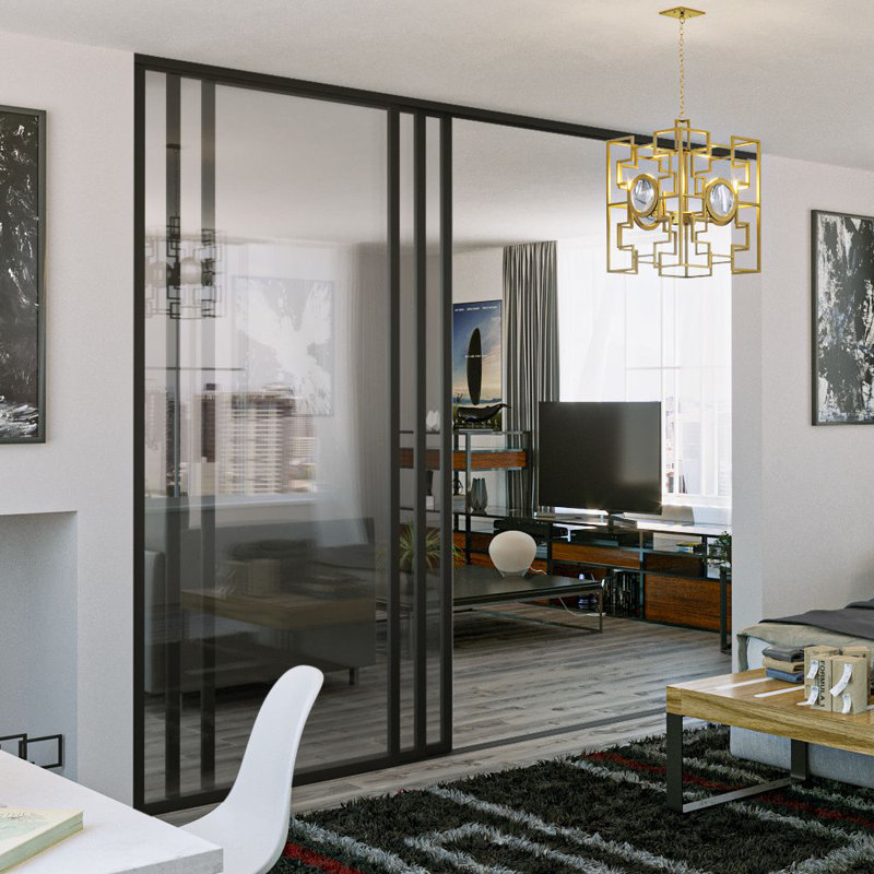 Cloison 3 panneaux coulissants en verre givré - structure en aluminium avec technologie Silent Glide, 108 po x 80 po