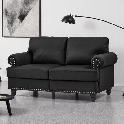 59.5" Faux-Cowhide Loveseat – Silver Nailhead Trim, Hidden Storage, Spring + Foam Cushions, Easy-Clean Leather, 600 lb