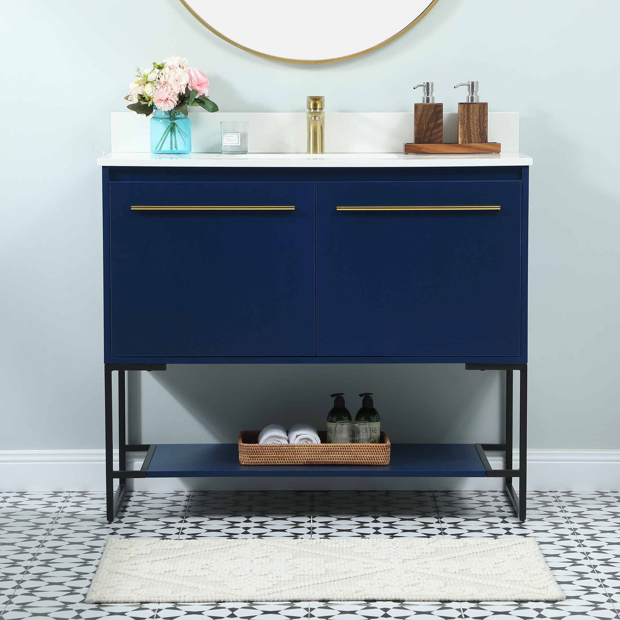 Rozell 40'' Single Bathroom Vanity, Blue