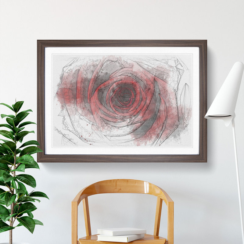 Red Rose Flower Vol.5 - Picture Frame Drawing, 65cm H x 90cm W x 2cm D, Walnut Framed
