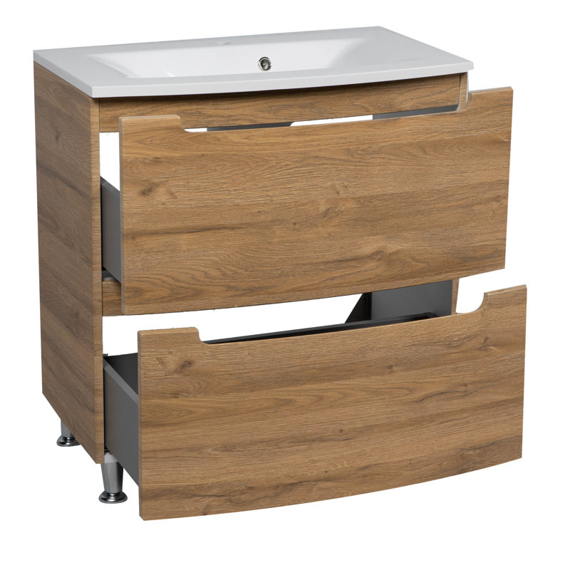 Katrinka 22.5'' Single Bathroom Vanity with Acrylic Top with Mirror, Natural Teak