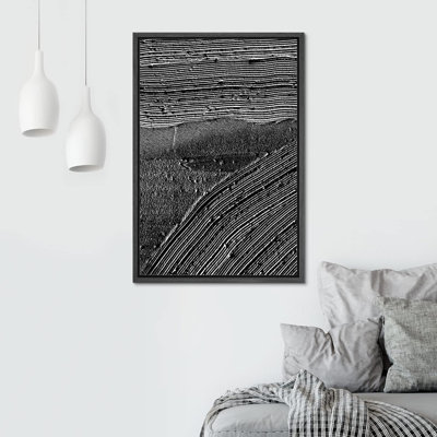 Motif géométrique de lignes de peinture noire rustique, paysage abstrait, formes minimalistes, décoration murale nordique contemporaine sur toile