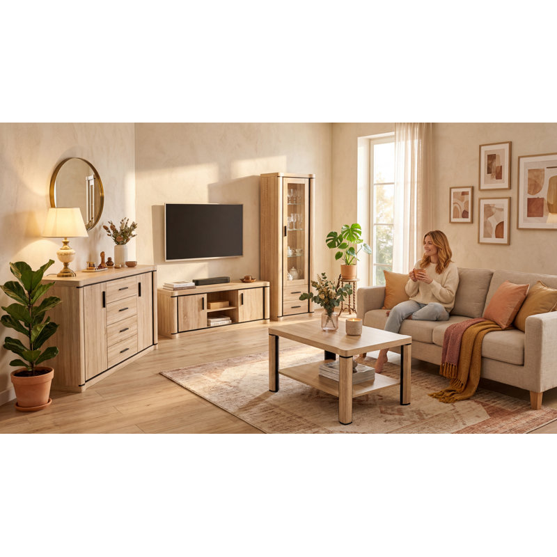 Four Leg Coffee Table with Storage, 61cm H x 120cm L x 63cm W, Sonoma Oak