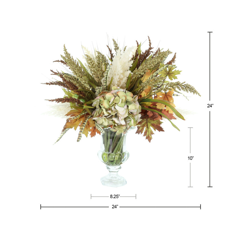 Fall Heather and Pampas Arrangement in Glass Pedestal Vase