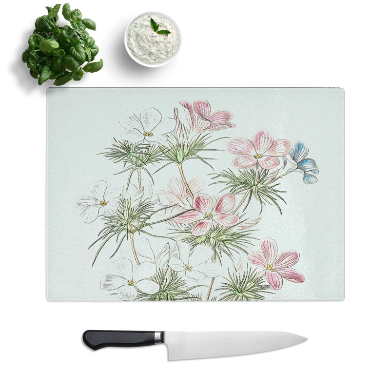 Glass Mixed Leptosiphon Flowers Chopping Board, 28.5 cm W x 20 cm L