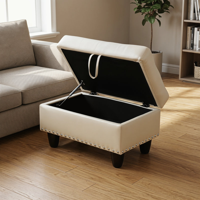 Banc de rangement avec repose-pieds blanc capitonné en similicuir
