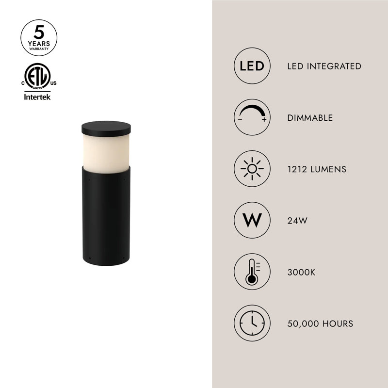 Chadworth LED Bollard Light, 18.13" H x 6.38" W x 6.38" D