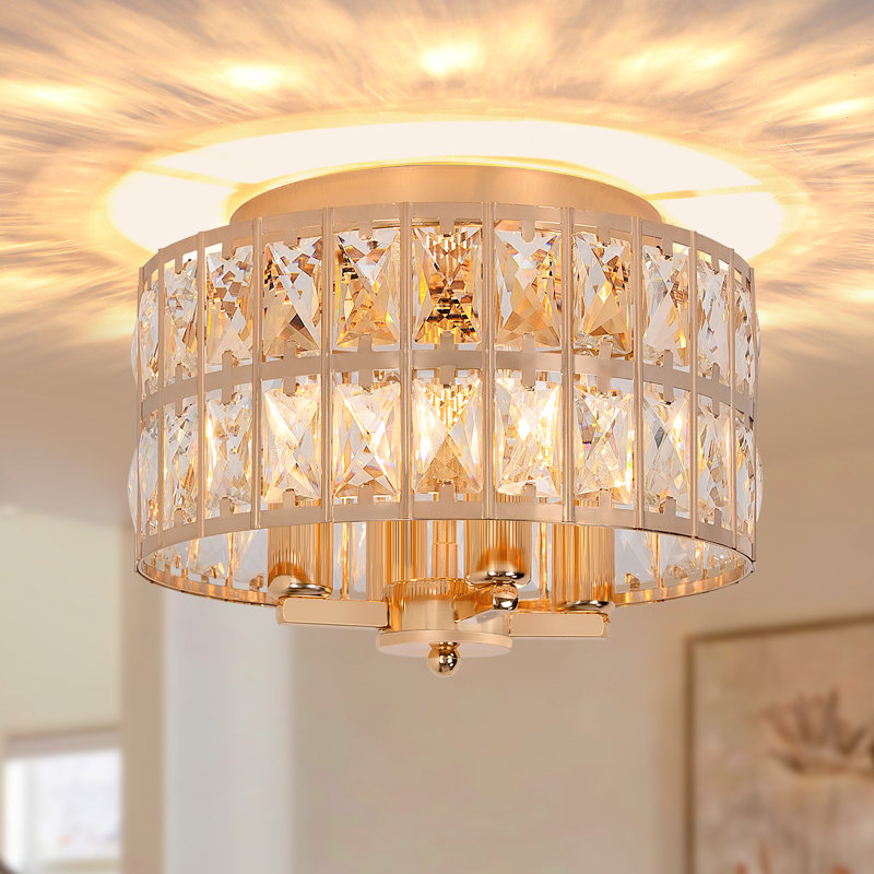 Plafonnier encastré en cristal 4 lumières Jashaun, Or français
