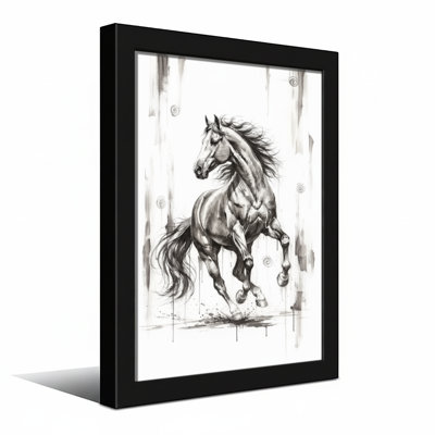 Animaux, cheval au galop, art dynamique en noir et blanc