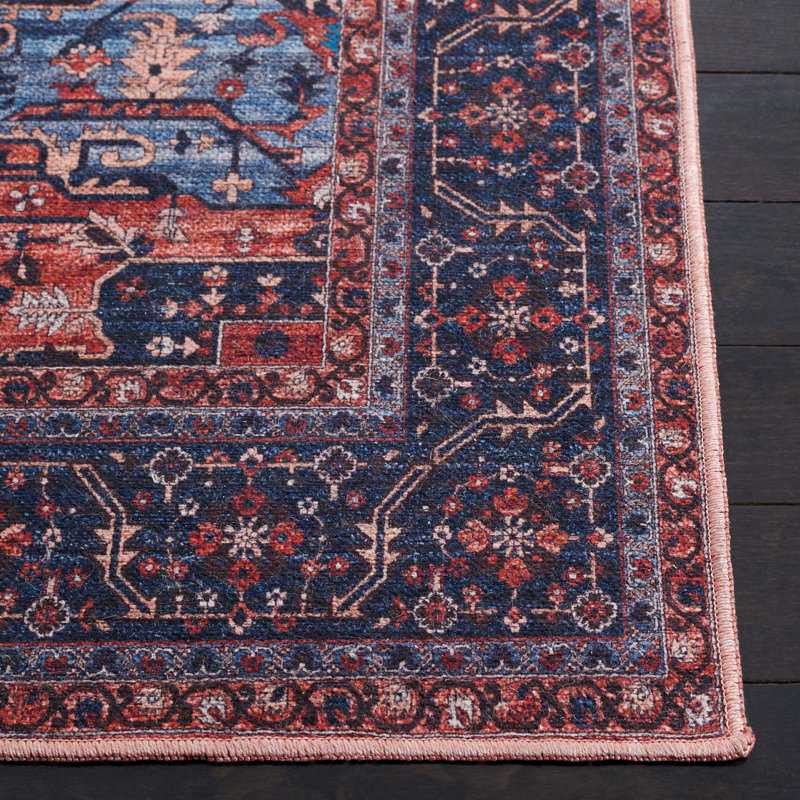 Serapi Red and Navy Washable Hand-Knotted Area Rug