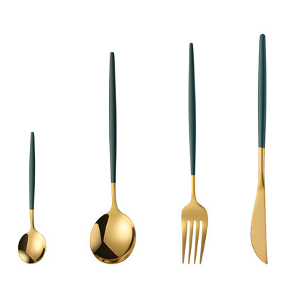 24-Piece Stainless Steel Flatware Set With Titanium Gold Coating For Western Dining